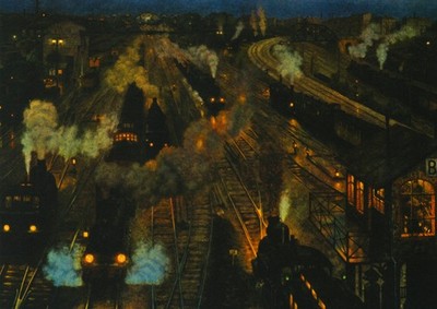 Hans Baluschek - Der Bahnhof, 1907, verschollen, 60x90cm, Druck Leinw. auf Holz