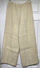 Vintage Company Ellen Tracy Linen Wide Leg Trousers Pants 8 Beige Side Zipper