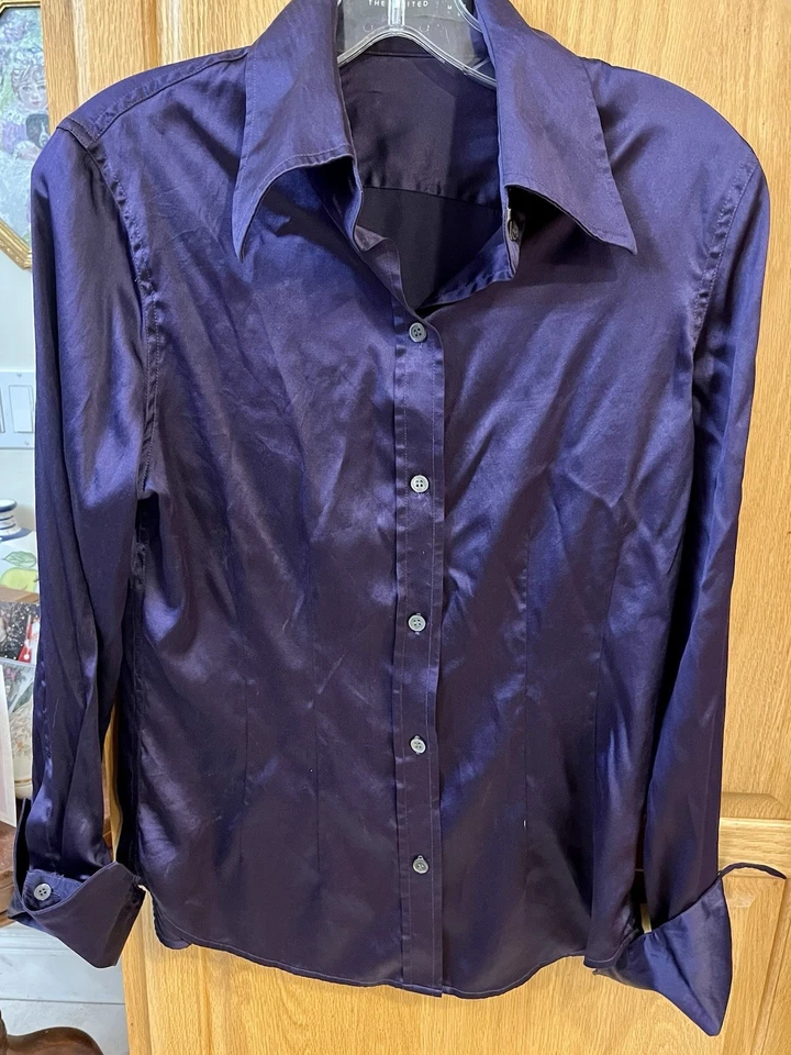 Blusa ajustada de seda vintage The Limited talla mediana rica púrpura-impresionante Foto 2 de 4