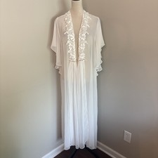 Vintage 80s Flora Nikrooz Sheer White Bridal Peignoir Robe Lace Floral USA Small