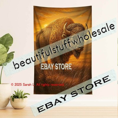 Bison Sunset Tapestry Plains Spirit Wildlife western fine cloth poster 39X59 in