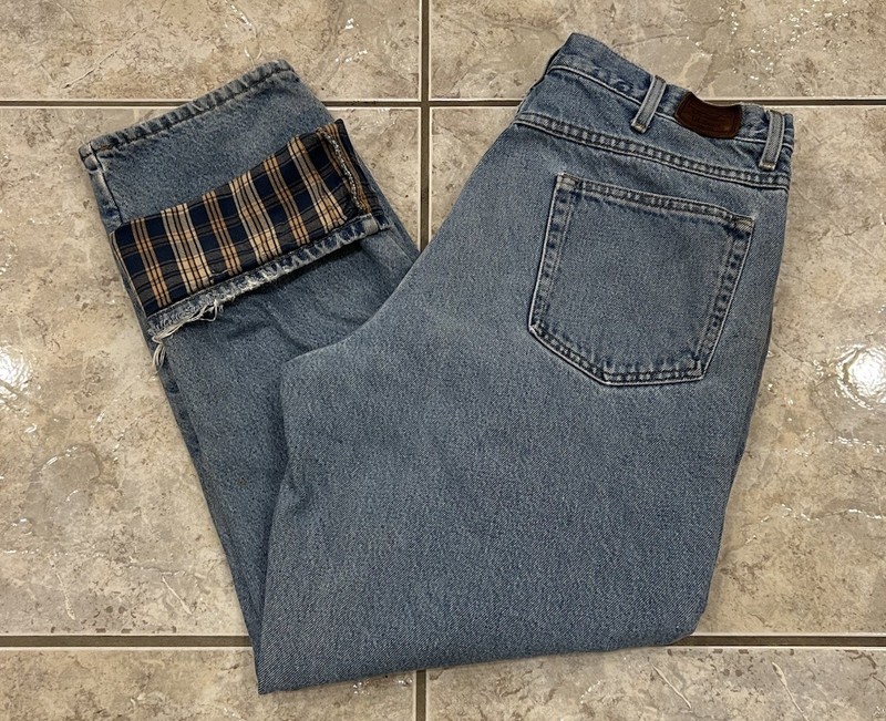 Mens 36X30 LL BEAN Flannel Lined Natural Fit Distressed Denim Jeans Pants 130657