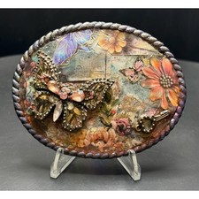 Boho Butterfly Belt Buckle Mixed Media Art