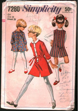 7280 Vintage Simplicity Sewing Pattern Girls 1960s Pantdress Pantjumper 10 Dress