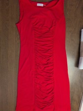 CALVIN KLEIN Size 10 Dress Red Stretch Ruched Center Panels Casual to Dressy