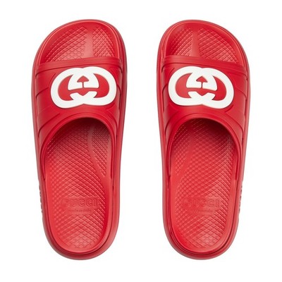 Authentic Men's Gucci Red Interlocking G Rubber Slides Sandals