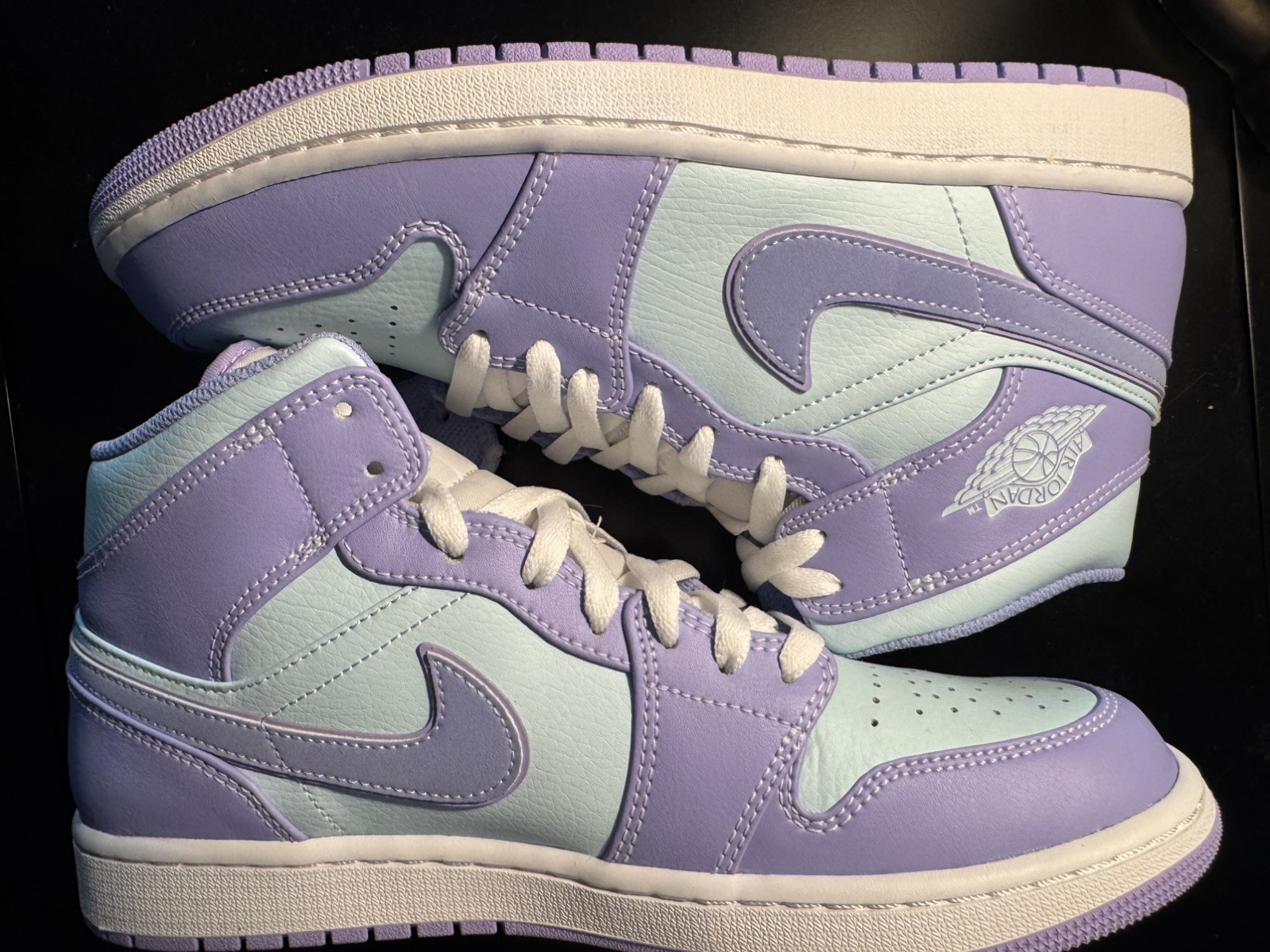 Nike Air Jordan 1 Medio Azul Claro Púrpura Blanco Hombre Tenis Cuero