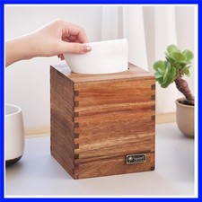 Acacia Wood Tissue Box Cover and Holder for Kleenex, Rectangle, and Cube Boxe...