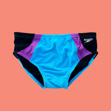 Speedo Men blue purple black dual colorblock swim Brief Swimwear size 32 34