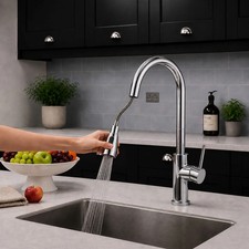 Premium Kitchen Sink Pull Out Tap Mixer Faucet With Hose 2 Spray Modes Chrome