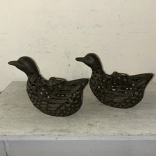 Vintage Japanese Cast Iron Duck Decoy Mallard Lantern Garden Light Lot Of 2
