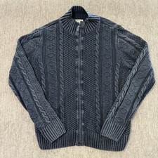 Carbon 2 Cobalt Full Zip Sweater Men  s Large Cable Knit Blue Linen Blend