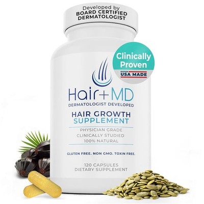 Hair Plus MD Hair Growth Supplement 120 Caps w Collagen Vitamins Non GMO GF Derm
