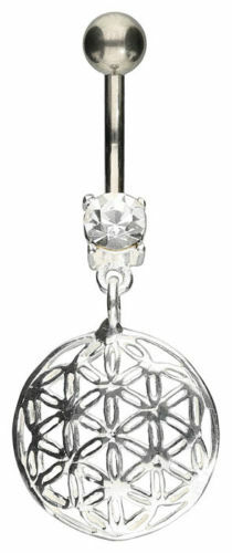 925 ECHT SILBER + Titan *** Bananabell Bauchnabelpiercing Blume Mandala Ø 15 mm - Picture 1 of 2