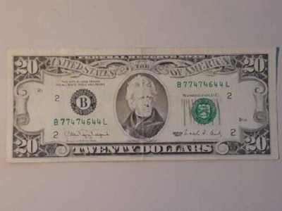 1990 $20 Bill Series B-New York Circulated B 77474644 L Federal