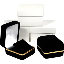 3 Earring Gift Box Black Velvet Gold Showcase Display