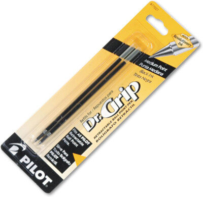 Pilot Dr. Grip Ballpoint Black Ink Refill 2 Pack Retractable Pens Medium Point