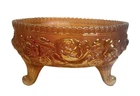 Vtg Marigold Orange Carnival Glass Footed Bowl Flower Rose Pattern Fruit Bowl
