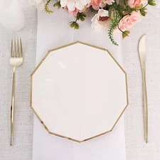 25 WHITE 7" Decagon Salad Dinner Paper Plates Disposable Tableware