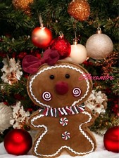 Gingerbread Girl Plush Throw Pillow Christmas Decor 9in x 15in Peppermint New