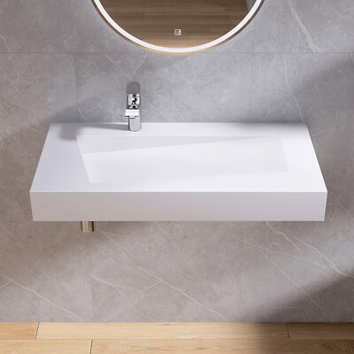 35'' Wall Mounted Bathroom Sink Solid Surface Bathroom Vessel Sink