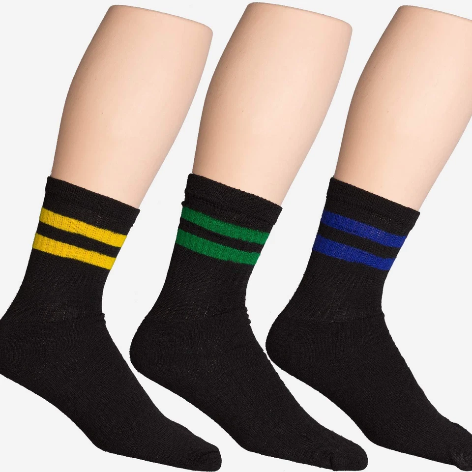1 Docena 12 Pares Clásicos Retro Vieja Escuela Zapatos Rayas Calcetines Atléticos Crew Foto 2 de 4