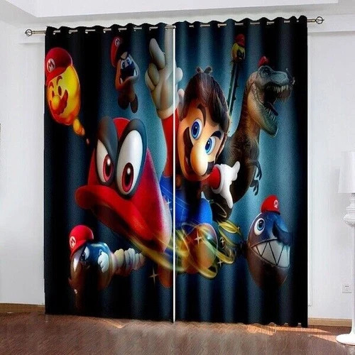 Kids Super Mario 3D Curtains Thick Blackout Curtain Thermal Ring Top Eyelet Gift - Picture 24 of 42