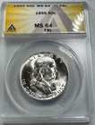 1955  Franklin US Half Dollar,   MS64 by ANACS,   FBL,   SUPERB looking coin!!!