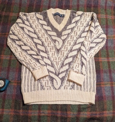 Vintage 90s Crossings Size L Textured Knitted Sweater made In USA Cotton