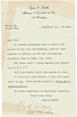 1900 Letterhead, Lyon & Smith, NYC New York, Attorneys & Counsellors at Law