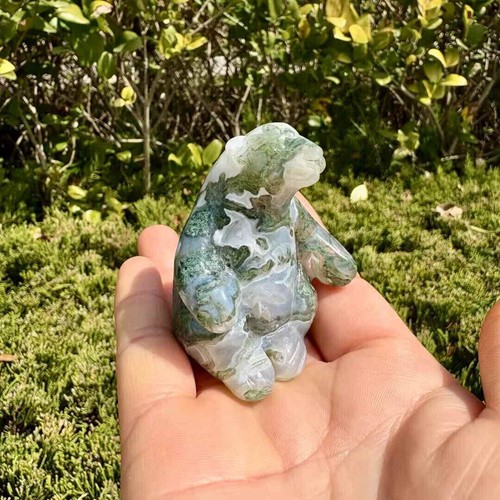 1pc Natural Moss Agate Quartz Carved Bear Skull Crystal Reiki Gift Decor - Picture 5 of 9