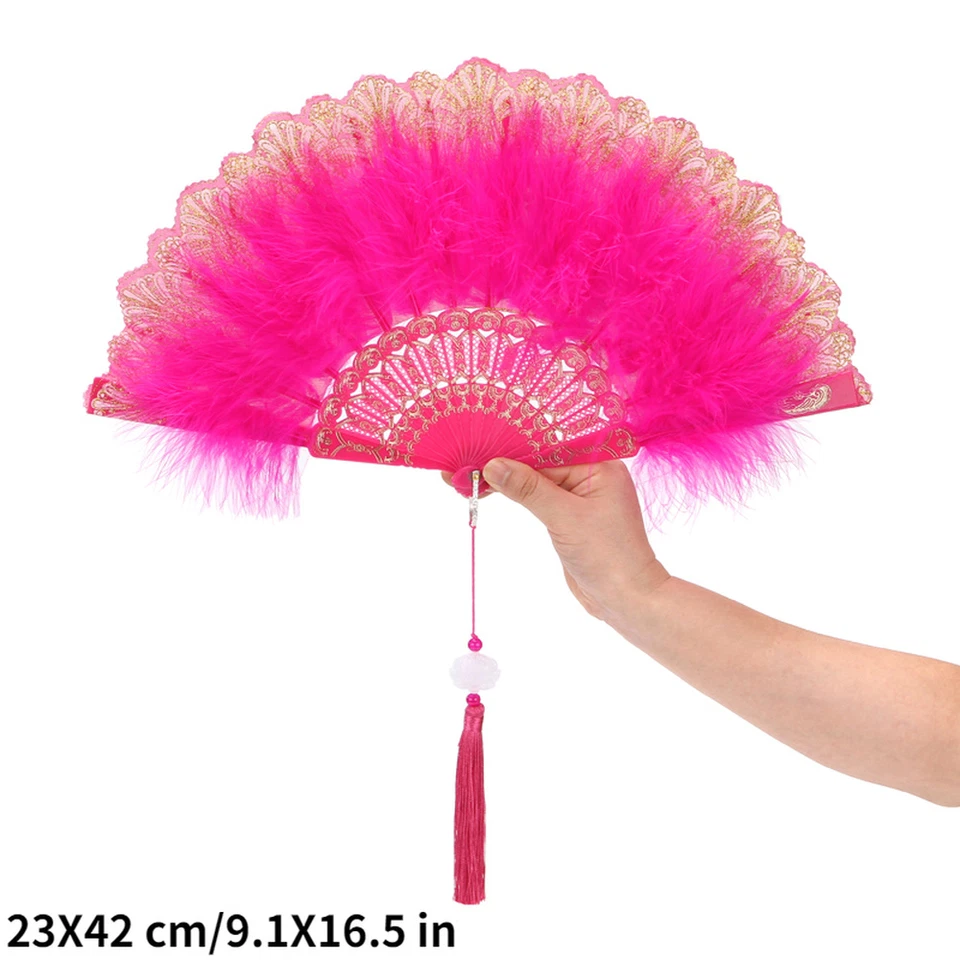 1pc Lace Feather Folding Fan Fluffy Hand fan Gothic for Wedding Dance Stage - Image 3 of 4