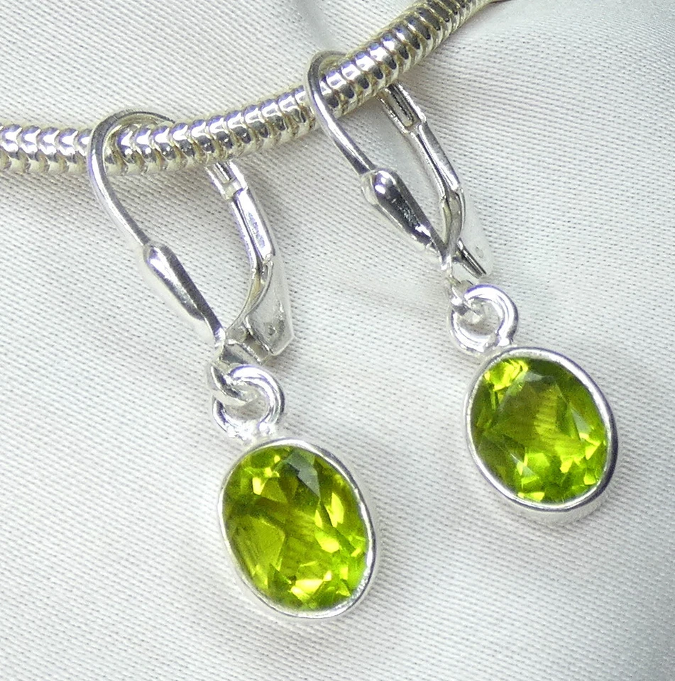 925 Silber Ohrhänger echter Peridot • Facettenschliff • Natürliches Grün • NEU - Bild 2 von 4