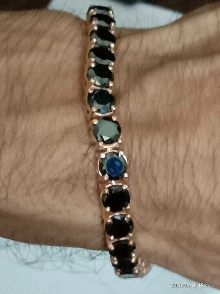 Brazalete de piedra de cuarzo jade rondelle negro enchapado en oro rosa de 14 quilates de corte redondo para hombre Foto 2 de 4