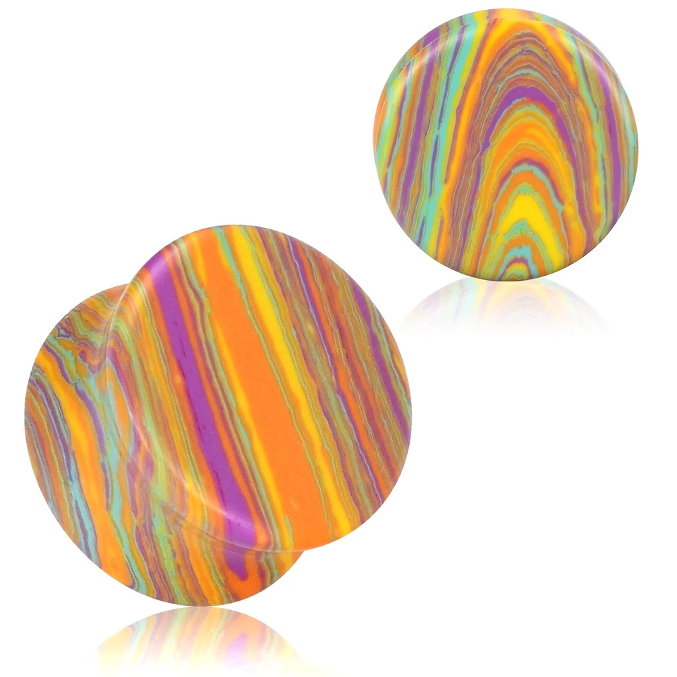 2* Natural Stone Saddle Ear Plugs Flesh Tunnels Double Flare Ear Gauges 2g-5/8" - Image 2 of 4