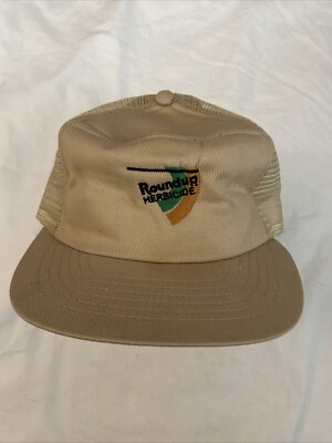 Vintage Roundup Herbicide Farming Seed Patch Hat Mesh Tan Snapback Mesh Rare!!!!