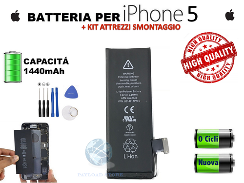 BATTERIA BATTERY APPLE IPHONE 5 5G CAPACITA' ORIGINALE APN 616-0613 1440MAH 2020 - Zdjęcie 1 z 1