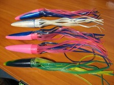 5 Assorted 3" Cone Nose Squid Fishing Lures 10" Non-Rigged As Pictured
