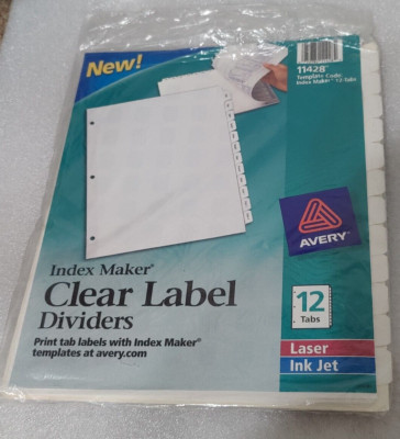 Avery Index Maker White Dividers 12-Tab LaserInk Jet, Template 11428, 12 tab New