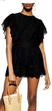 Topshop Broderie Flutter Sleeve Romper Playsuit In Black Uk 10