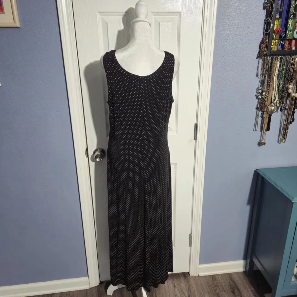 Vintage Ronnie Nicole by Ouida 12 Long Stretchy Tan Black Polka Dot Maxi Dress - Image 4 of 4