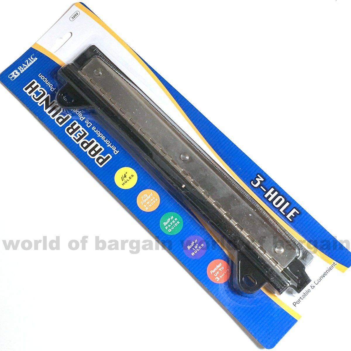 3 Hole Paper Puncher Fits Standard 3Ring Binder 1/4" Punch 10" Ruler
