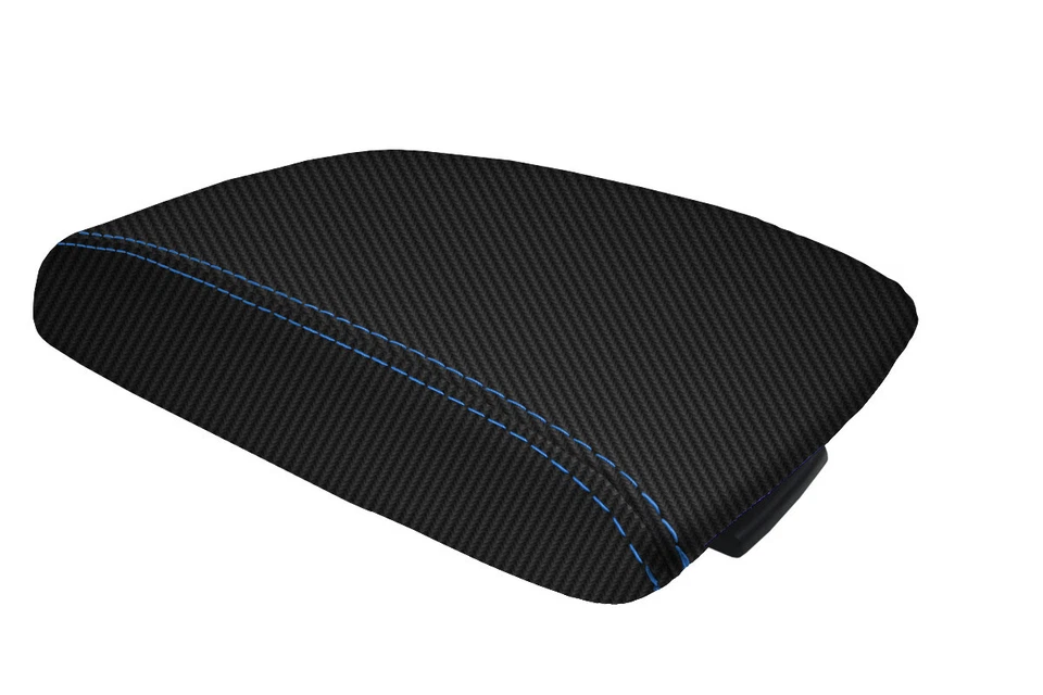 Se adapta a Mazda 3 2010-2013 tapa de consola de fibra de carbono reposabrazos cubierta puntada azul Foto 2 de 4