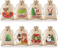 24 Pieces Christmas Burlap Gift Bags, Small Christmas Gift Bags, Christmas Burla