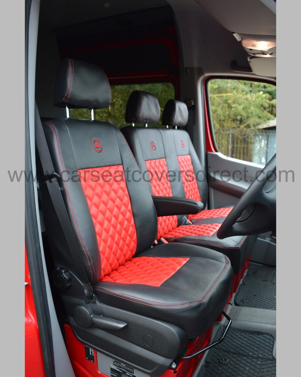 Quilted Diamond Leather Seat Covers For Mercedes Sprinter 2008-2020 Vans – Grey, 2-1 Set, Front Placement