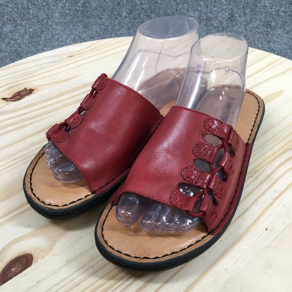 Sandalias Minnetonka para mujer 8 rojas sin cordones de cuero informales punta abierta cómodas Foto 3 de 4