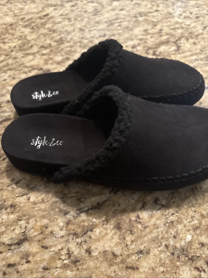 Style & Co Women's Black  Size 6 Brooklynn Microsuede Mock Toe Slide Slippers - Image 4 of 4