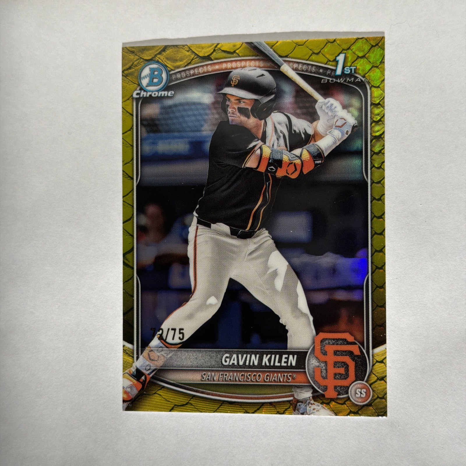 2025 Bowman Chrome Draft Gavin Kilen Yellow Reptilian /75 BDC-40 Giants
