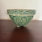 Vintage McCoy Pottery Green Hanging Planter Jardiniere Leaf Relief 3 Footed USA