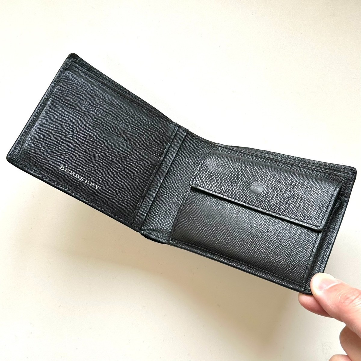 BURBERRY Bifold Wallet Nova Check Black Leather | eBay